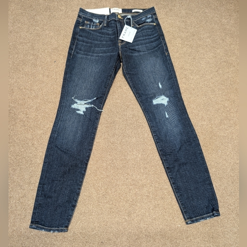 Frame Denim Mid Rise Skinny Distressed Blue Jeans Women's Size 28 New